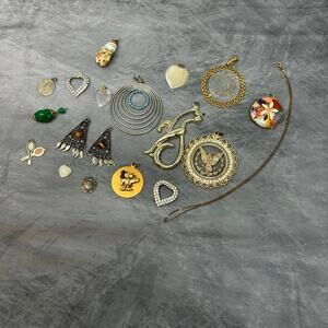 American Vintage Large Lot 18 Pendants Charms Jewelry Chain Various Themes